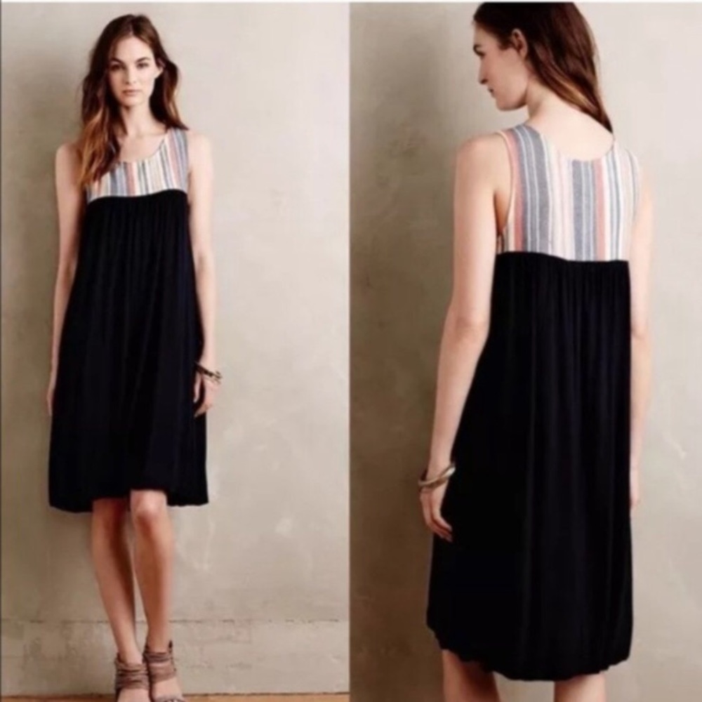 Porridge Striped Multimedia Sleeveless Black Dress - Picture 1 of 6